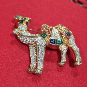 Gold and Multicolor Camel Brooch